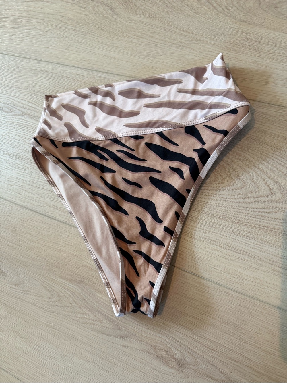 Beach Riot Two-Tone Zebra Print High-Rise Bikini Bottoms - Beige/Black